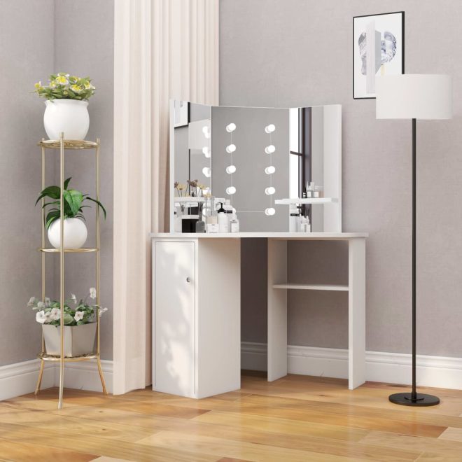 Corner Dressing Table Make-up Table with LED Light White