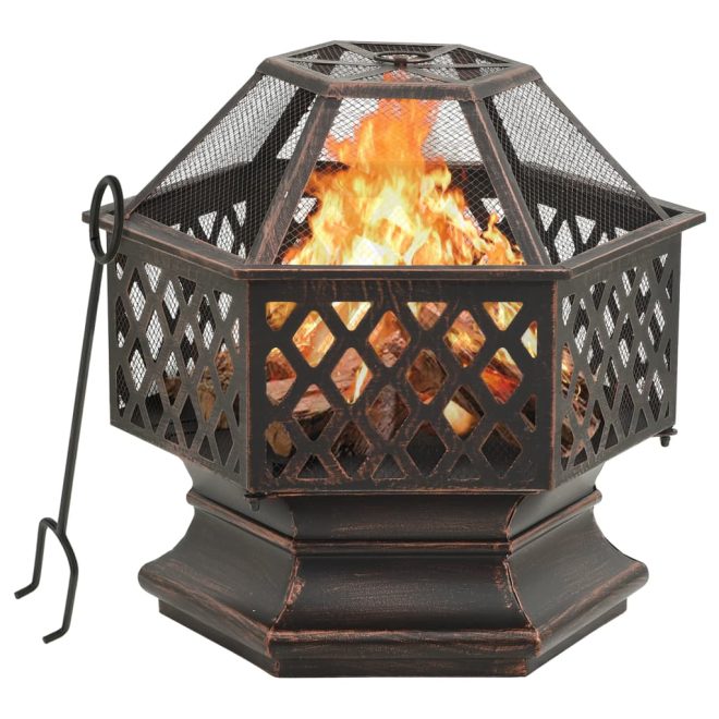 Rustic Fire Pit with Poker 62x54x56 cm XXL Steel