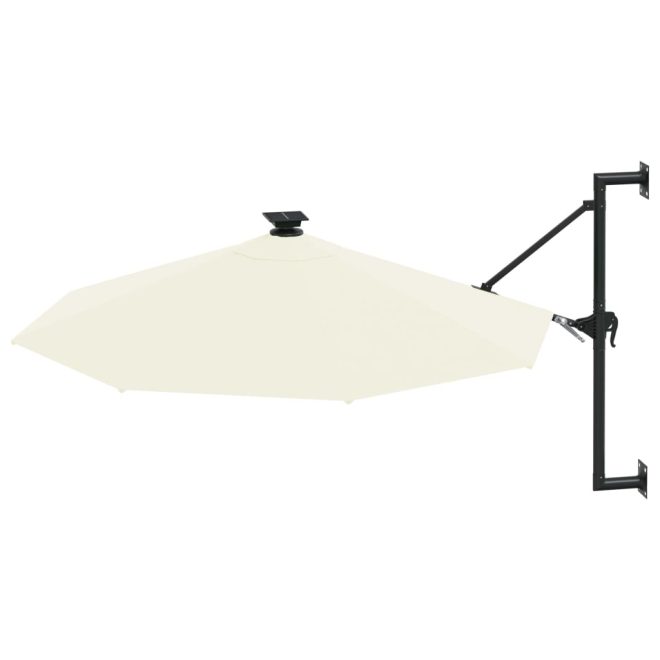 Wall-mounted Parasol with LEDs and Metal Pole 300 cm – Sand