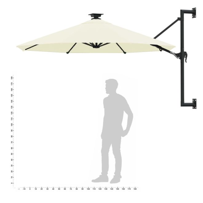 Wall-mounted Parasol with LEDs and Metal Pole 300 cm – Sand