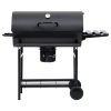 Barrel Grill with Wheels and Shelves Black Steel 115x85x95 cm