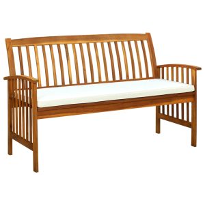 Garden Bench with Cushion Solid Acacia Wood – 147 cm, Cream