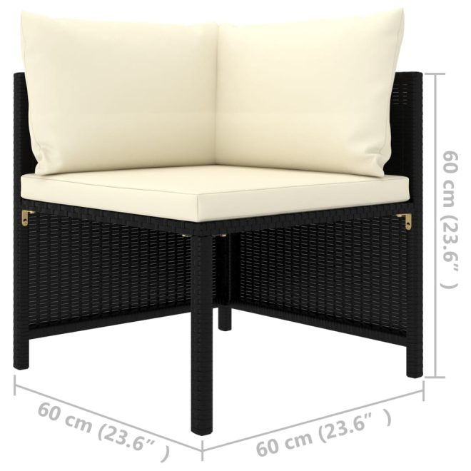 Sectional Sofa with Cushions Poly Rattan – Black, Corner Sofa