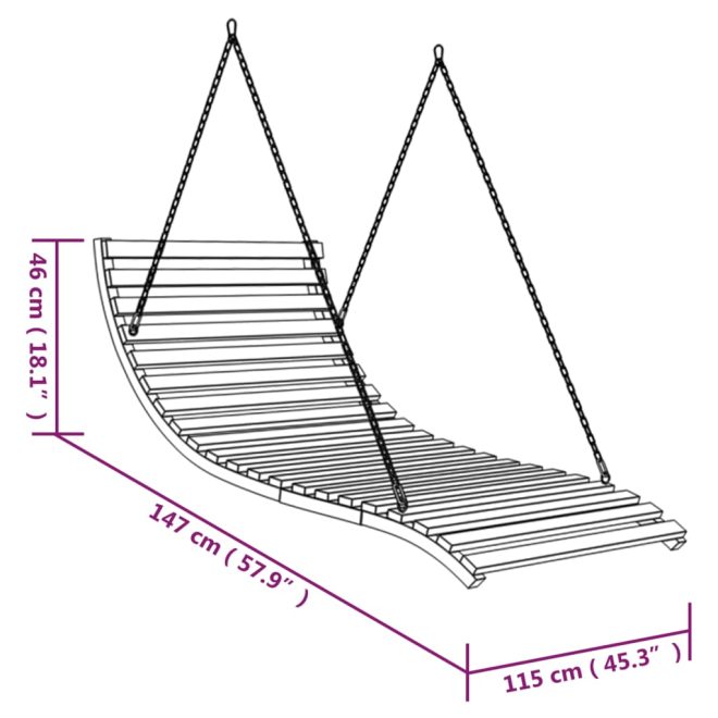 Swing Bed Solid Bent Wood with Teak Finish 143x120x65 cm