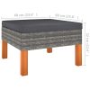 Footstool Poly Rattan and Solid Eucalyptus Wood – Grey