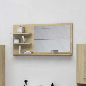 Bathroom Mirror 90×10.5×45 cm Engineered Wood – Sonoma oak