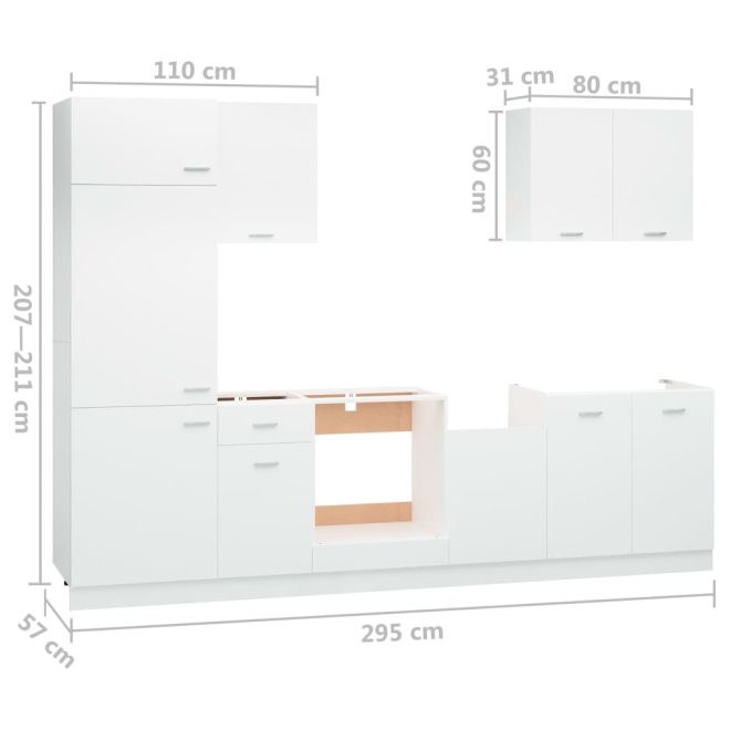 7 Piece Kitchen Cabinet Set Engineered Wood – White