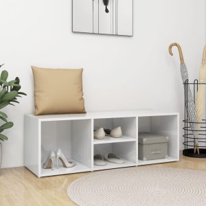 Shoe Storage Bench 105x35x35 cm Engineered Wood – High Gloss White