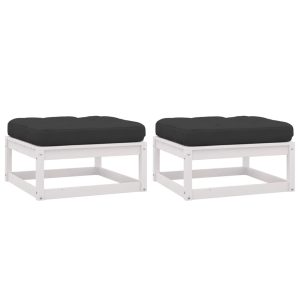 Garden Sofa with Cushions Solid Pinewood – White, Footrest (2 Pcs)