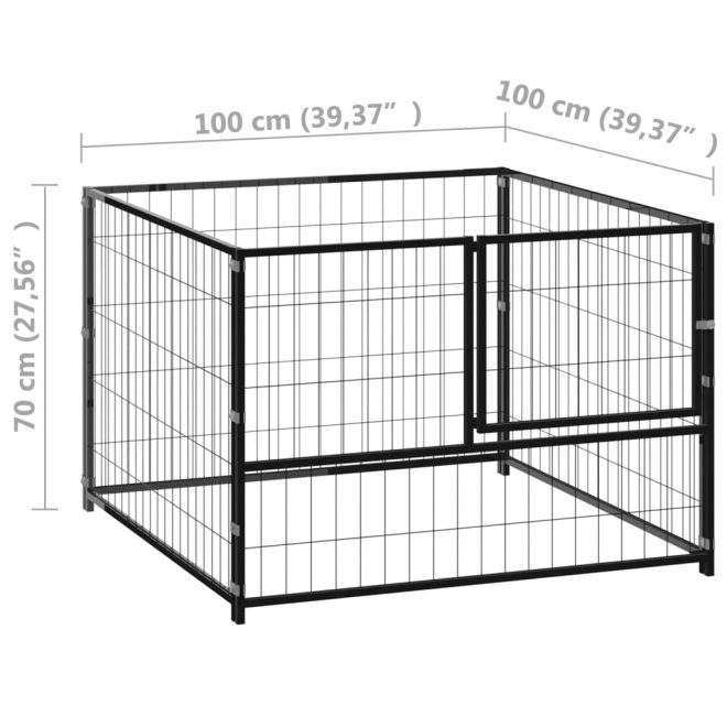 Dog Kennel Steel – 100x100x70 cm, Black