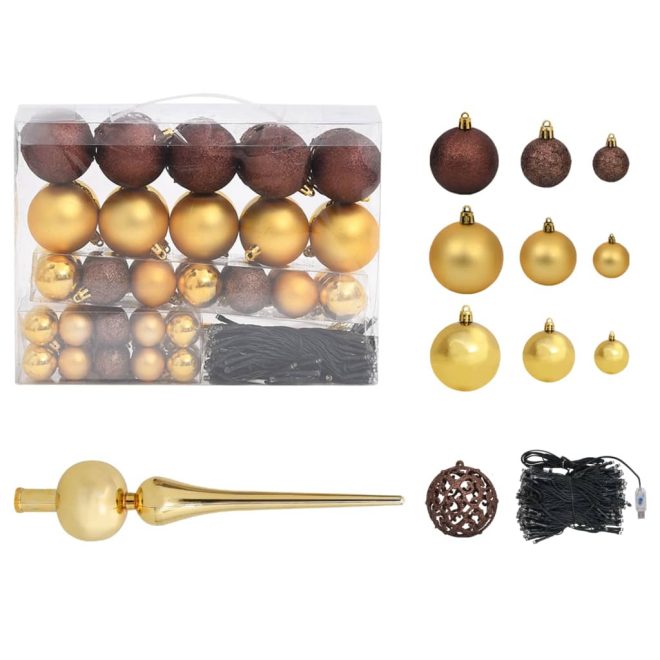 Artificial Christmas Tree with LEDs&Ball Set White – 210×105 cm, Gold