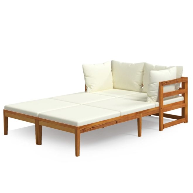 Garden Lounge Set with Cushions Acacia Wood – Cream White, 2X Sun Lounger