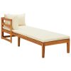 Garden Lounge Set with Cushions Acacia Wood – Cream White, 2X Sun Lounger