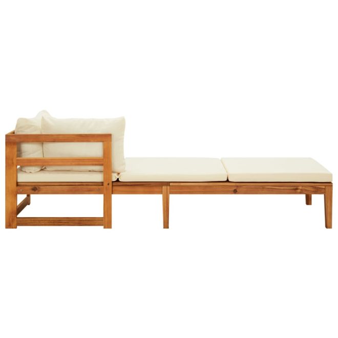 Garden Lounge Set with Cushions Acacia Wood – Cream White, 2X Sun Lounger