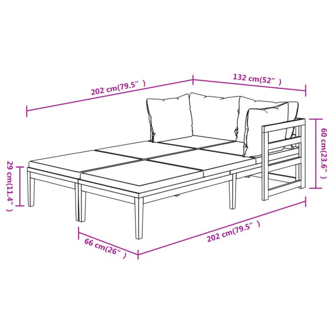 Garden Lounge Set with Cushions Acacia Wood – Cream White, 2X Sun Lounger