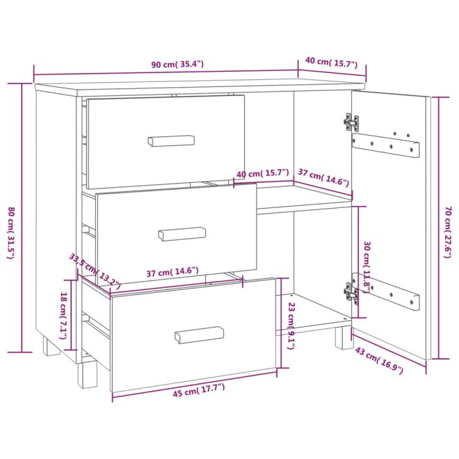 Sideboard 90x40x80 cm Solid Wood Pine – White