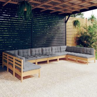 10 Piece Garden Lounge Set with Cushions Solid Pinewood