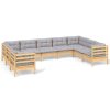 9 Piece Garden Lounge Set with Cushions Pinewood – Brown and Grey