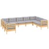 9 Piece Garden Lounge Set with Cushions Pinewood – Brown and Grey