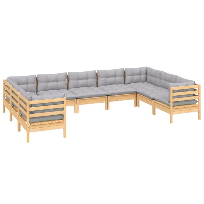 9 Piece Garden Lounge Set with Cushions Pinewood – Brown and Grey