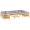 10 Piece Garden Lounge Set with Cushions Pinewood – Brown and Grey