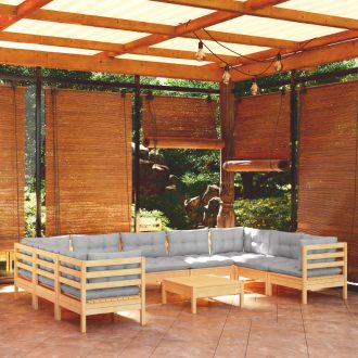 10 Piece Garden Lounge Set with Cushions Pinewood