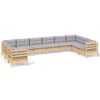 10 Piece Garden Lounge Set with Cushions Pinewood – Brown and Grey