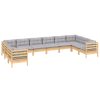 10 Piece Garden Lounge Set with Cushions Pinewood – Brown and Grey