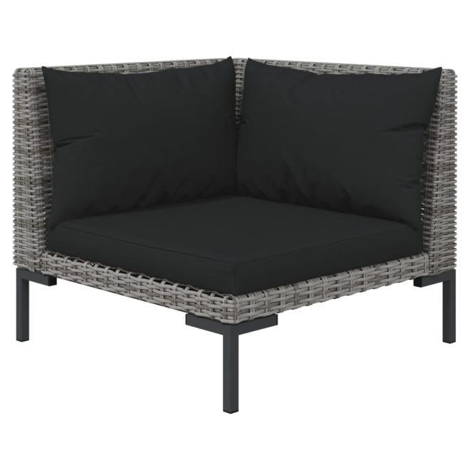 Garden Lounge Set with Cushions Poly Rattan Dark Grey – 4X Corner + 4X Middle