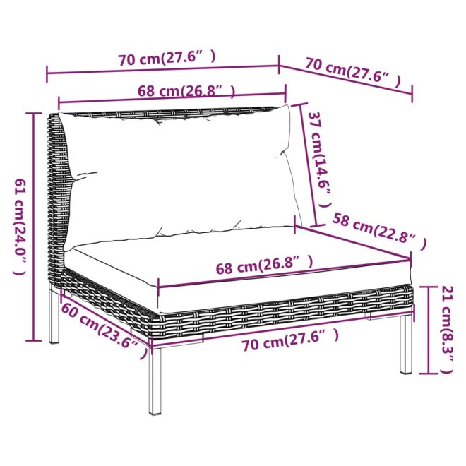 Garden Lounge Set with Cushions Poly Rattan Dark Grey – 4X Corner + 4X Middle