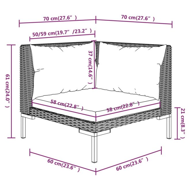 Garden Lounge Set with Cushions Poly Rattan Dark Grey – 4X Corner + 4X Middle