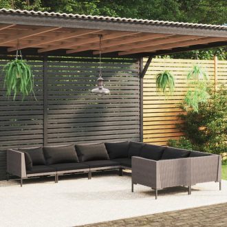 Garden Lounge Set with Cushions Poly Rattan Dark Grey