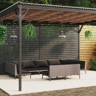 Garden Lounge Set with Cushions Poly Rattan Dark Grey