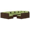 Garden Lounge Set with Cushions Brown Poly Rattan – 2X Corner + 7X Middle