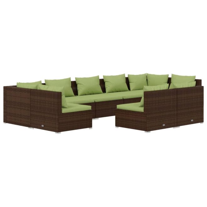 Garden Lounge Set with Cushions Brown Poly Rattan – 2X Corner + 7X Middle