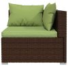 Garden Lounge Set with Cushions Brown Poly Rattan – 2X Corner + 7X Middle