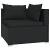 Garden Lounge Set with Cushions Black Poly Rattan – 3X Corner + 4X Middle