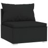 Garden Lounge Set with Cushions Black Poly Rattan – 3X Corner + 4X Middle