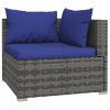 Garden Lounge Set with Cushions Grey Poly Rattan – 3X Corner + 5X Middle + Table