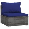 Garden Lounge Set with Cushions Grey Poly Rattan – 3X Corner + 5X Middle + Table