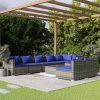 Garden Lounge Set with Cushions Grey Poly Rattan – 3X Corner + 5X Middle + Table