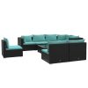 Garden Lounge Set with Cushions Poly Rattan Black – 3X Corner + 5X Middle + Table