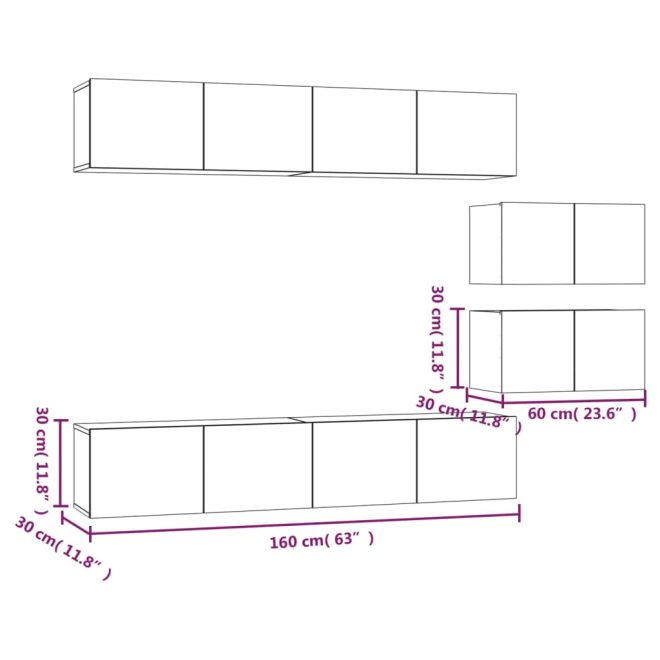 Ventnor 4 Piece TV Cabinet Set Engineered Wood – 80x30x30 cm, White