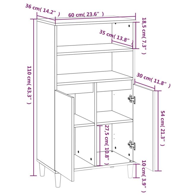 Highboard 60x36x110 cm Engineered Wood – White