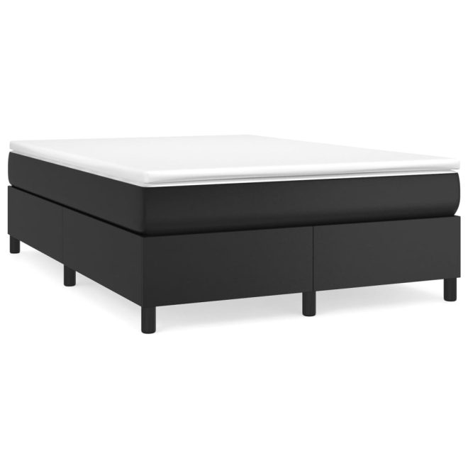 Box Spring Bed with Mattress Black Faux Leather – DOUBLE