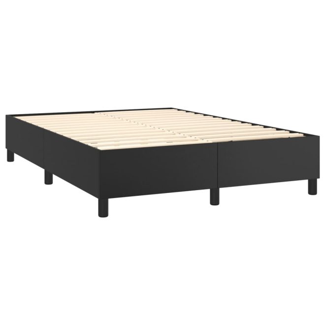 Box Spring Bed with Mattress Black Faux Leather – DOUBLE