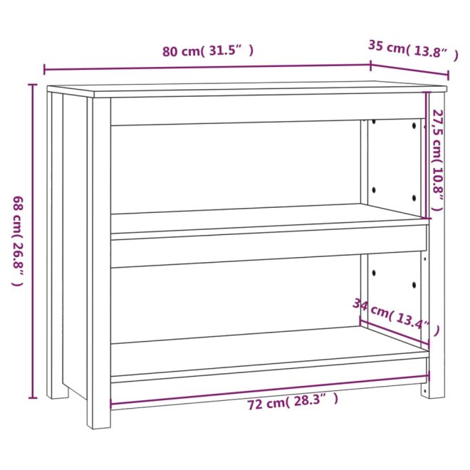 Book Cabinet Solid Wood Pine – 80x35x68 cm