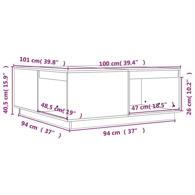 Coffee Table Solid Pine Wood – 100x101x40.5 cm