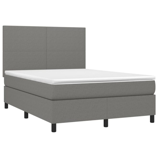 Box Spring Bed with Mattress&LED Dark Grey Fabric – DOUBLE, Plain Design