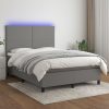 Box Spring Bed with Mattress&LED Dark Grey Fabric – DOUBLE, Plain Design